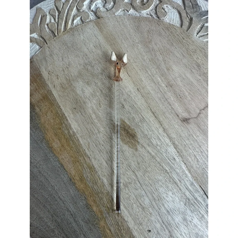 Vintage Glass Swizzle Stick Animal Head Donkey Burro Drink Stirrer Amber‎ Clear